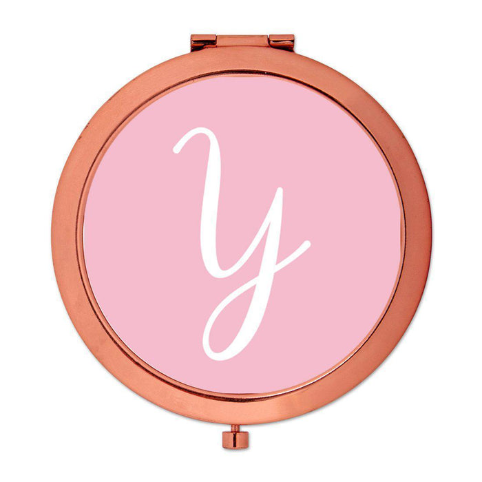 Andaz Press Blush Pink Monogram Rose Gold 2.75 inch Round Compact Mirror-Set of 1-Andaz Press-Y-