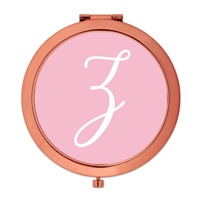 Andaz Press Blush Pink Monogram Rose Gold 2.75 inch Round Compact Mirror-Set of 1-Andaz Press-Z-