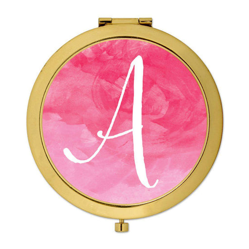 Andaz Press Blush Pink Watercolor Monogram Gold 2.75 inch Round Compact Mirror-Set of 1-Andaz Press-A-