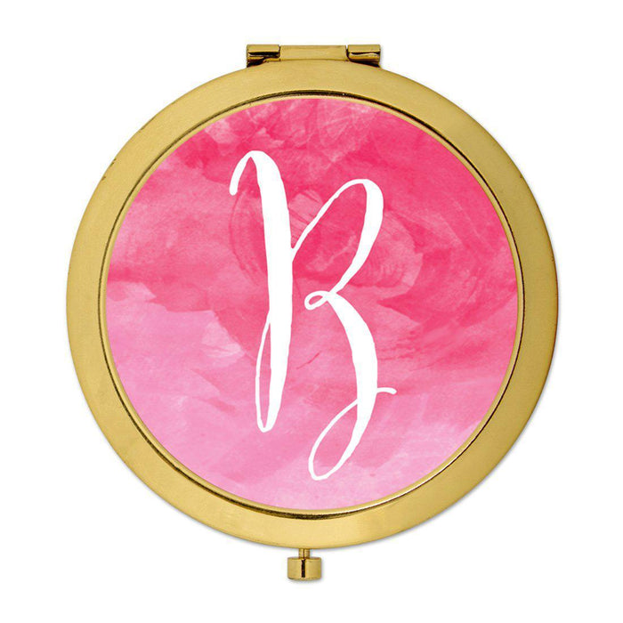 Andaz Press Blush Pink Watercolor Monogram Gold 2.75 inch Round Compact Mirror-Set of 1-Andaz Press-B-