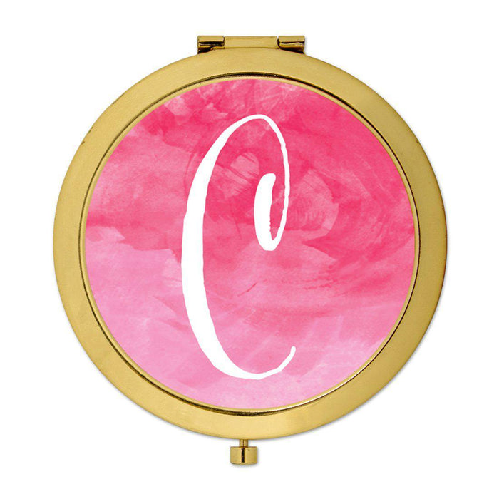 Andaz Press Blush Pink Watercolor Monogram Gold 2.75 inch Round Compact Mirror-Set of 1-Andaz Press-C-