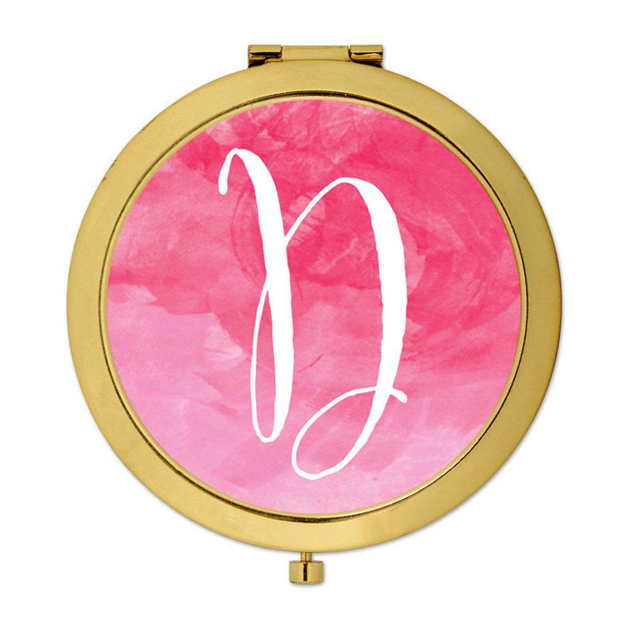 Andaz Press Blush Pink Watercolor Monogram Gold 2.75 inch Round Compact Mirror-Set of 1-Andaz Press-D-