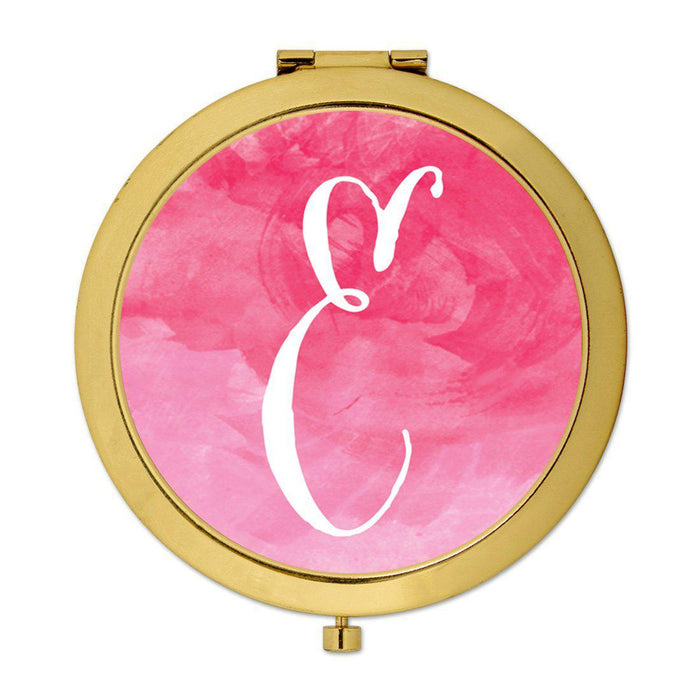 Andaz Press Blush Pink Watercolor Monogram Gold 2.75 inch Round Compact Mirror-Set of 1-Andaz Press-E-