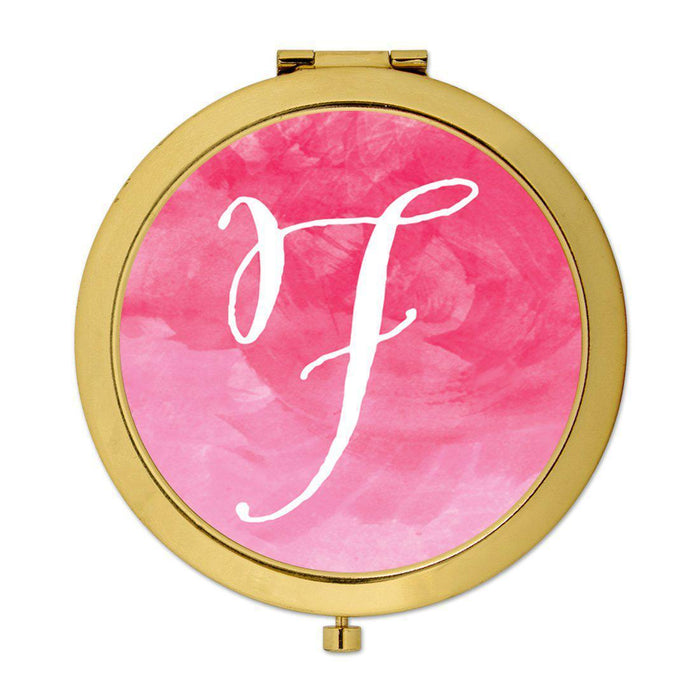 Andaz Press Blush Pink Watercolor Monogram Gold 2.75 inch Round Compact Mirror-Set of 1-Andaz Press-F-
