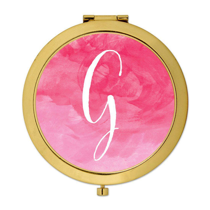 Andaz Press Blush Pink Watercolor Monogram Gold 2.75 inch Round Compact Mirror-Set of 1-Andaz Press-G-