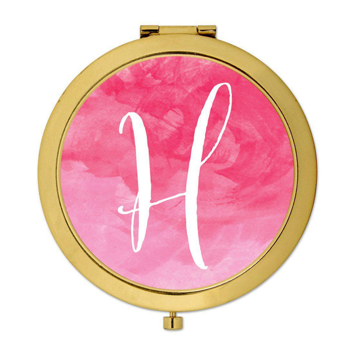 Andaz Press Blush Pink Watercolor Monogram Gold 2.75 inch Round Compact Mirror-Set of 1-Andaz Press-H-