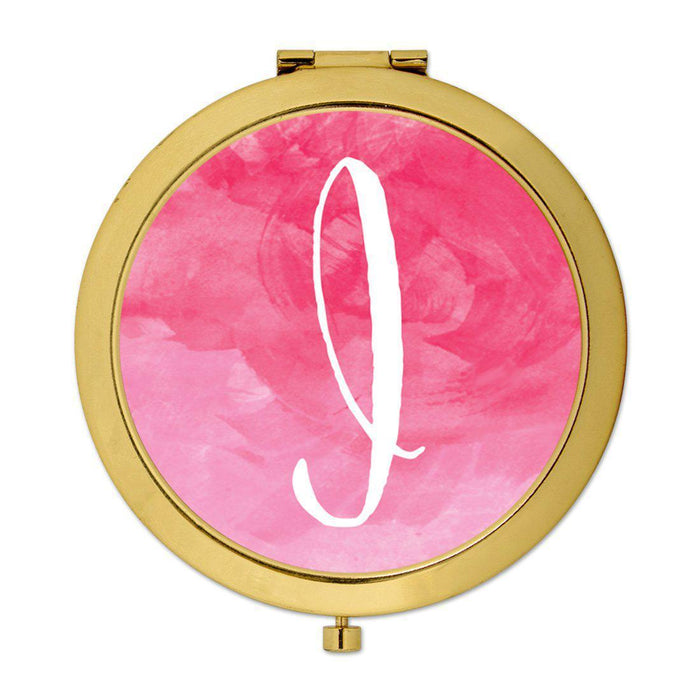 Andaz Press Blush Pink Watercolor Monogram Gold 2.75 inch Round Compact Mirror-Set of 1-Andaz Press-I-
