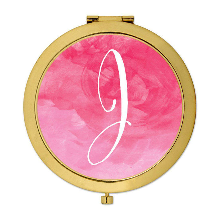 Andaz Press Blush Pink Watercolor Monogram Gold 2.75 inch Round Compact Mirror-Set of 1-Andaz Press-J-