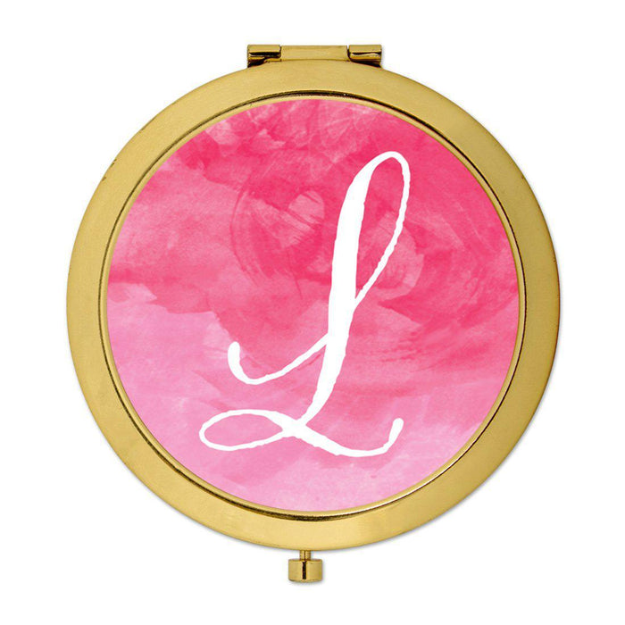 Andaz Press Blush Pink Watercolor Monogram Gold 2.75 inch Round Compact Mirror-Set of 1-Andaz Press-L-