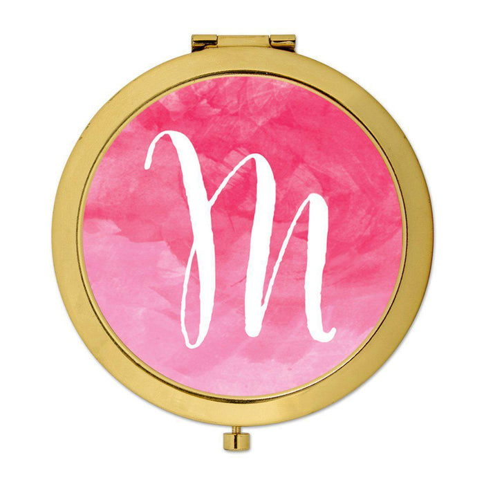 Andaz Press Blush Pink Watercolor Monogram Gold 2.75 inch Round Compact Mirror-Set of 1-Andaz Press-M-