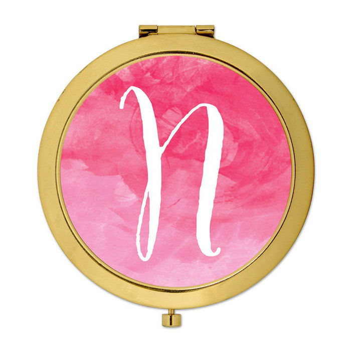 Andaz Press Blush Pink Watercolor Monogram Gold 2.75 inch Round Compact Mirror-Set of 1-Andaz Press-N-