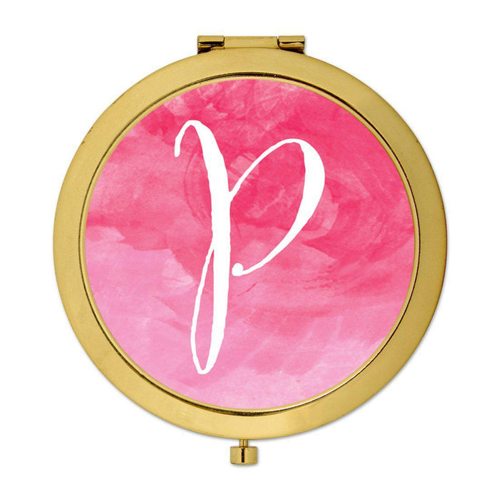 Andaz Press Blush Pink Watercolor Monogram Gold 2.75 inch Round Compact Mirror-Set of 1-Andaz Press-P-