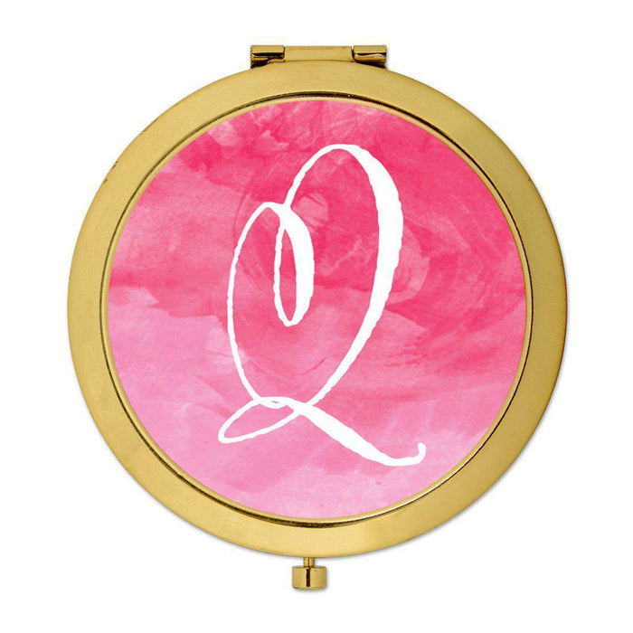 Andaz Press Blush Pink Watercolor Monogram Gold 2.75 inch Round Compact Mirror-Set of 1-Andaz Press-Q-