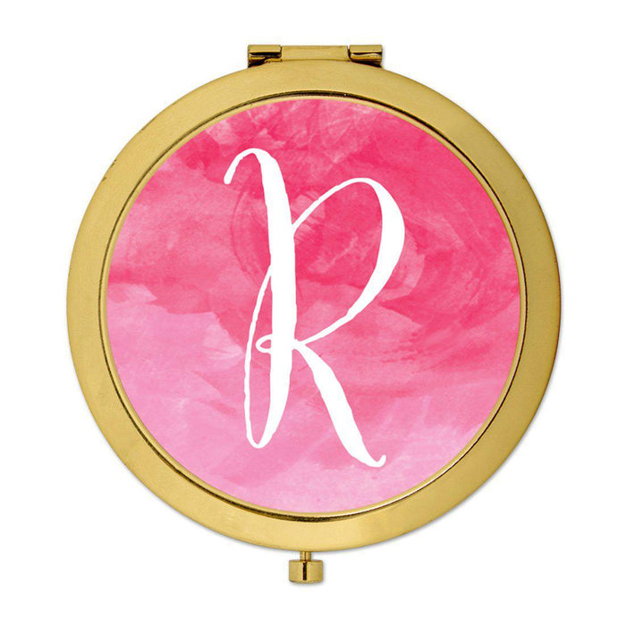 Andaz Press Blush Pink Watercolor Monogram Gold 2.75 inch Round Compact Mirror-Set of 1-Andaz Press-R-