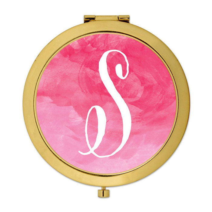 Andaz Press Blush Pink Watercolor Monogram Gold 2.75 inch Round Compact Mirror-Set of 1-Andaz Press-S-