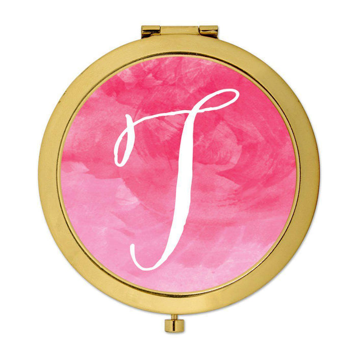 Andaz Press Blush Pink Watercolor Monogram Gold 2.75 inch Round Compact Mirror-Set of 1-Andaz Press-T-