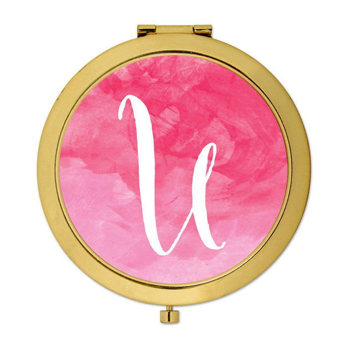 Andaz Press Blush Pink Watercolor Monogram Gold 2.75 inch Round Compact Mirror-Set of 1-Andaz Press-U-