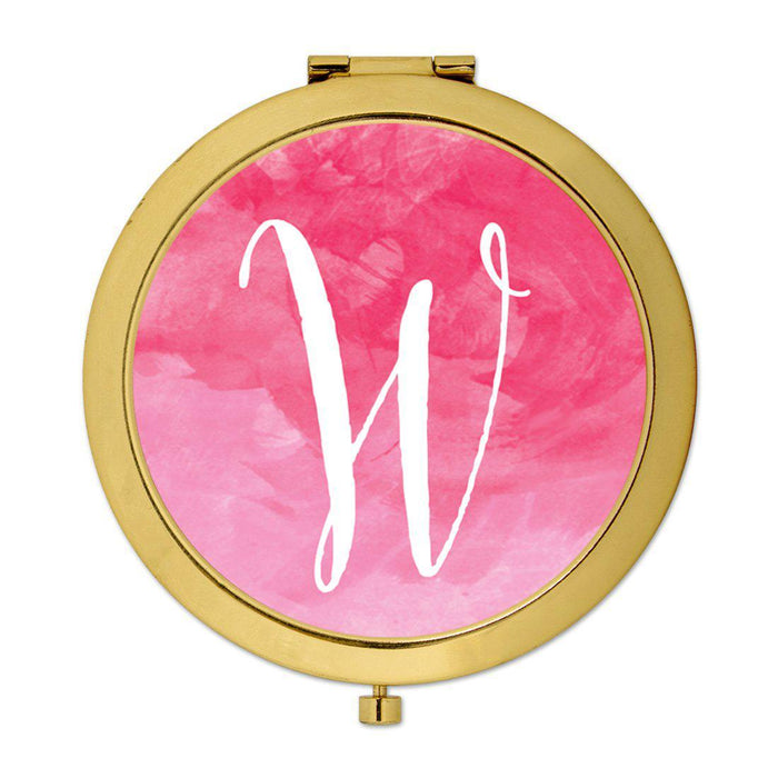 Andaz Press Blush Pink Watercolor Monogram Gold 2.75 inch Round Compact Mirror-Set of 1-Andaz Press-W-