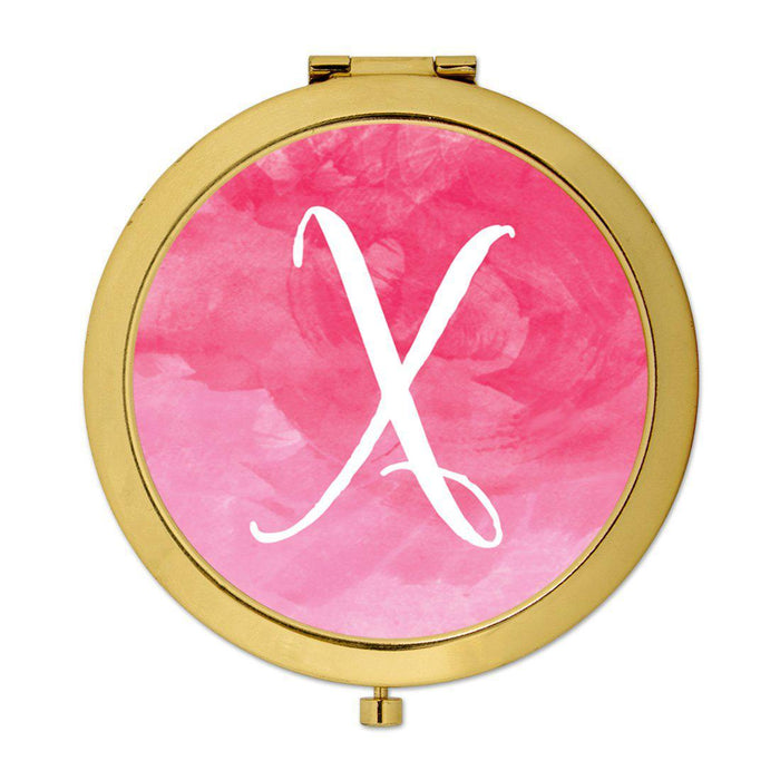 Andaz Press Blush Pink Watercolor Monogram Gold 2.75 inch Round Compact Mirror-Set of 1-Andaz Press-X-