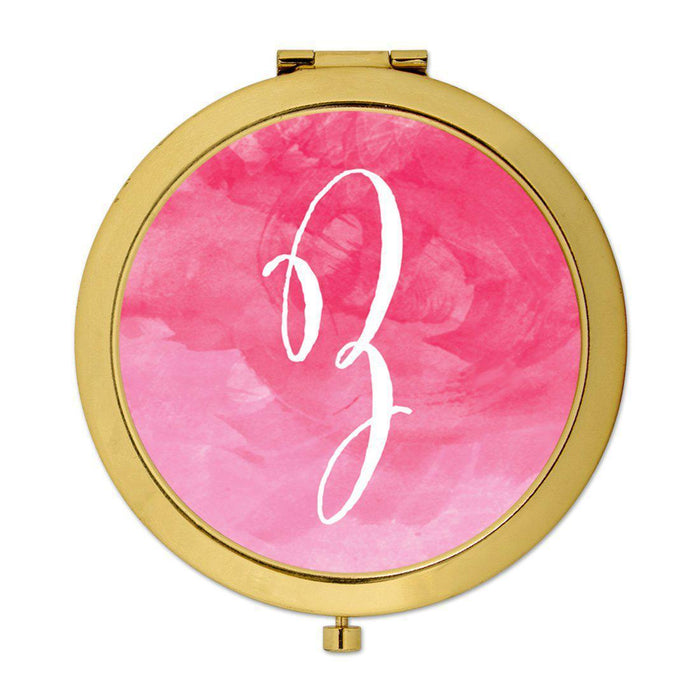 Andaz Press Blush Pink Watercolor Monogram Gold 2.75 inch Round Compact Mirror-Set of 1-Andaz Press-Z-