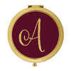 Andaz Press Burgundy Maroon Jewel Tone with Faux Gold Glitter Monogram 2.75 inch Round Gold Compact Mirror-Set of 1-Andaz Press-A-