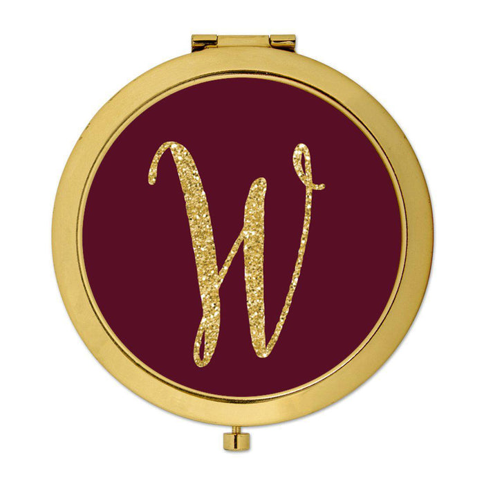 Andaz Press Burgundy Maroon Jewel Tone with Faux Gold Glitter Monogram 2.75 inch Round Gold Compact Mirror-Set of 1-Andaz Press-W-