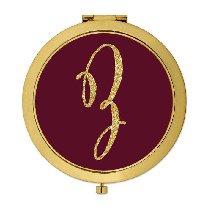 Andaz Press Burgundy Maroon Jewel Tone with Faux Gold Glitter Monogram 2.75 inch Round Gold Compact Mirror-Set of 1-Andaz Press-Z-