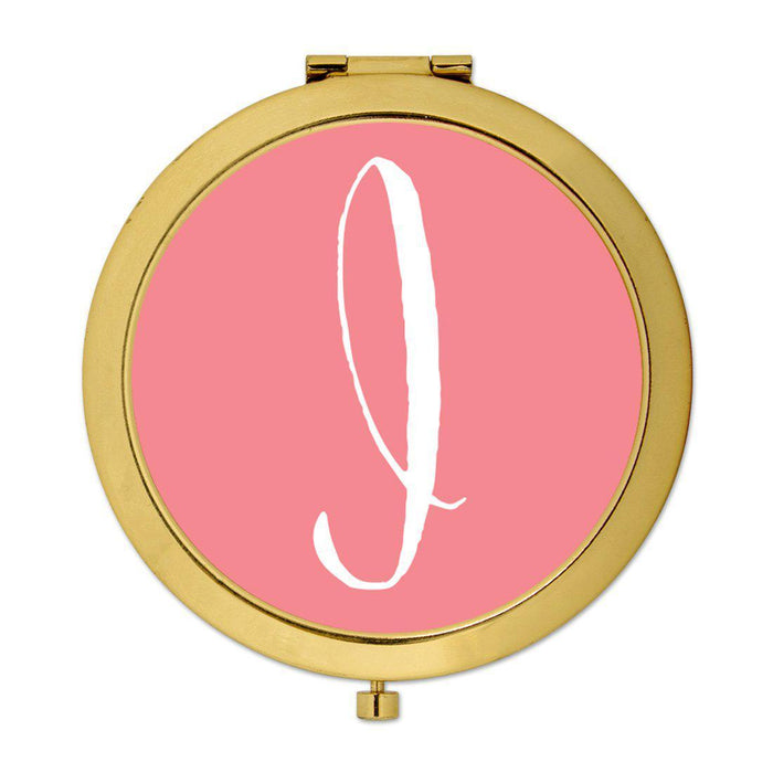 Andaz Press Coral Monogram Gold 2.75 inch Round Compact Mirror-Set of 1-Andaz Press-A-