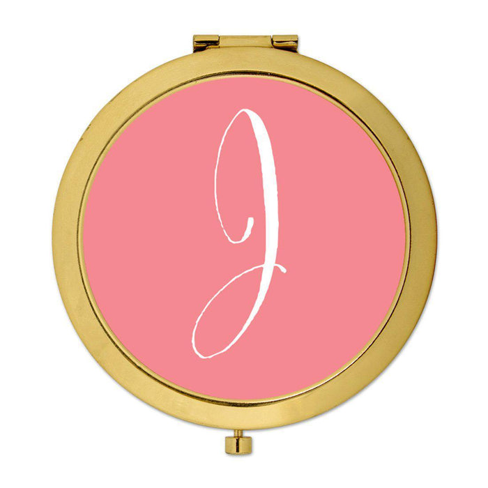 Andaz Press Coral Monogram Gold 2.75 inch Round Compact Mirror-Set of 1-Andaz Press-A-