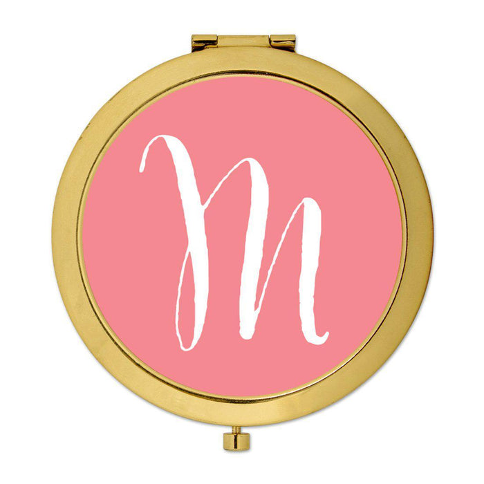 Andaz Press Coral Monogram Gold 2.75 inch Round Compact Mirror-Set of 1-Andaz Press-A-