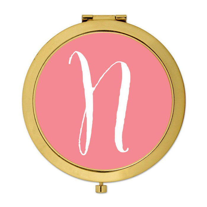 Andaz Press Coral Monogram Gold 2.75 inch Round Compact Mirror-Set of 1-Andaz Press-A-