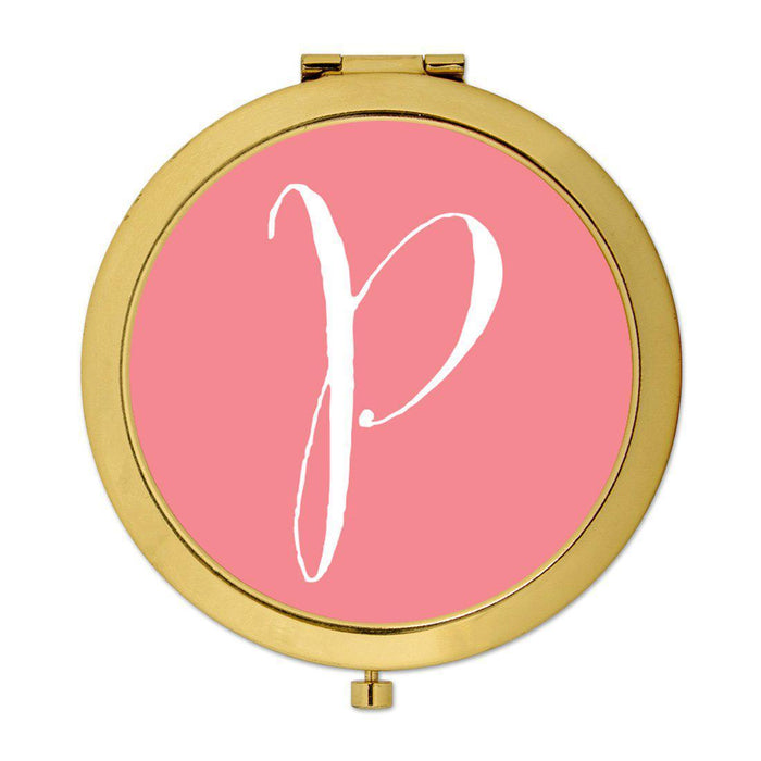 Andaz Press Coral Monogram Gold 2.75 inch Round Compact Mirror-Set of 1-Andaz Press-A-