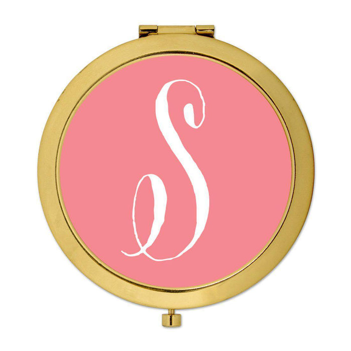 Andaz Press Coral Monogram Gold 2.75 inch Round Compact Mirror-Set of 1-Andaz Press-A-