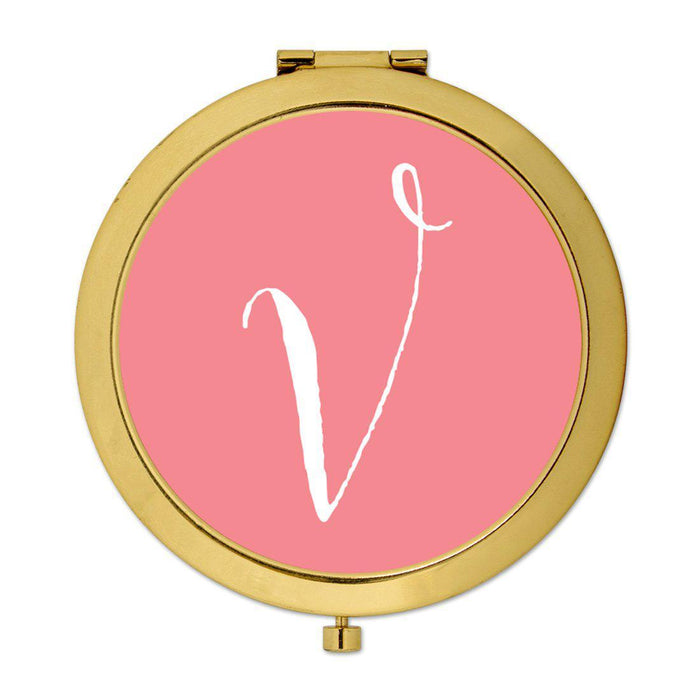 Andaz Press Coral Monogram Gold 2.75 inch Round Compact Mirror-Set of 1-Andaz Press-A-