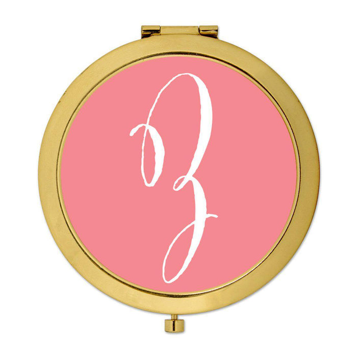 Andaz Press Coral Monogram Gold 2.75 inch Round Compact Mirror-Set of 1-Andaz Press-A-