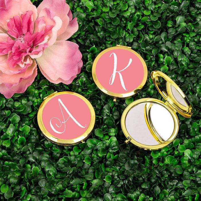 Andaz Press Coral Monogram Gold 2.75 inch Round Compact Mirror-Set of 1-Andaz Press-A-