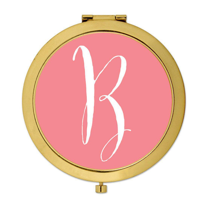 Andaz Press Coral Monogram Gold 2.75 inch Round Compact Mirror-Set of 1-Andaz Press-A-