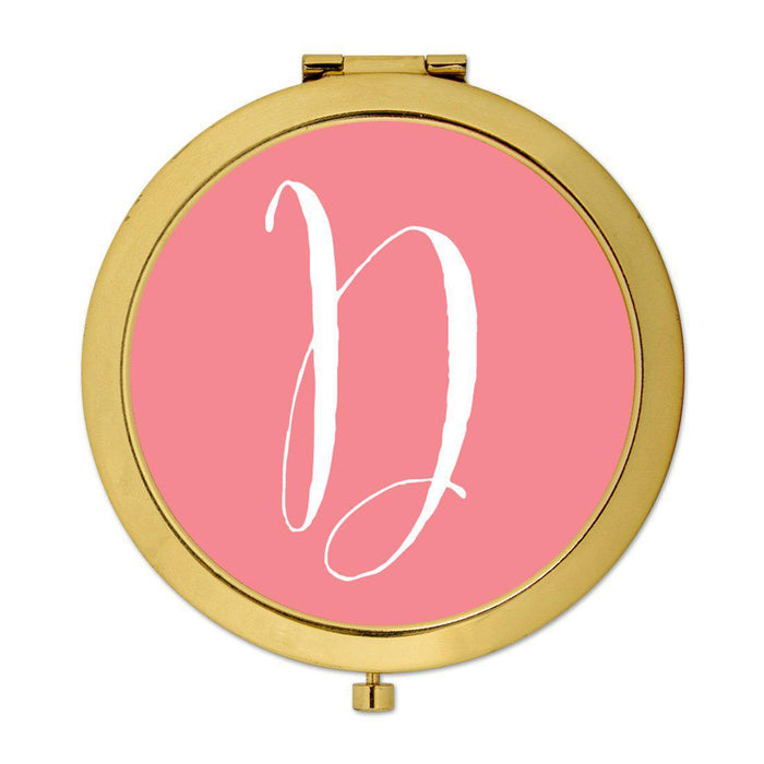 Andaz Press Coral Monogram Gold 2.75 inch Round Compact Mirror-Set of 1-Andaz Press-A-