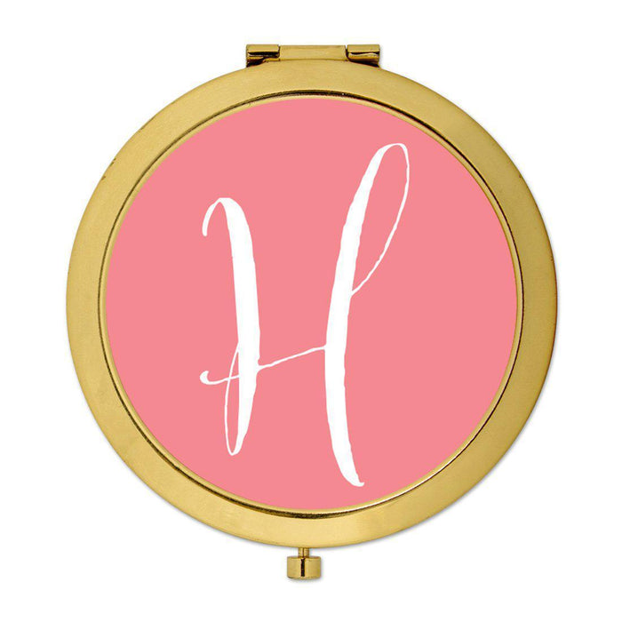 Andaz Press Coral Monogram Gold 2.75 inch Round Compact Mirror-Set of 1-Andaz Press-A-