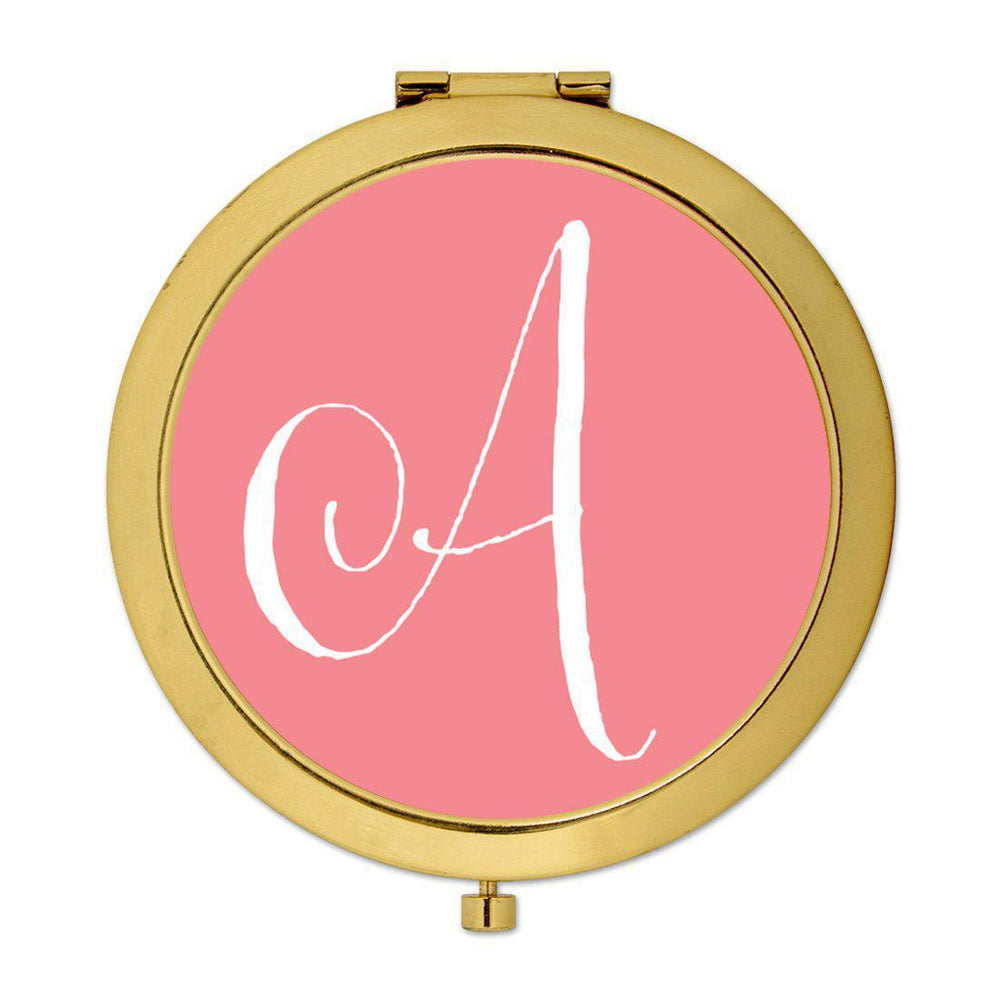 Andaz Press Coral Monogram Gold 2.75 inch Round Compact Mirror-Set of 1-Andaz Press-A-