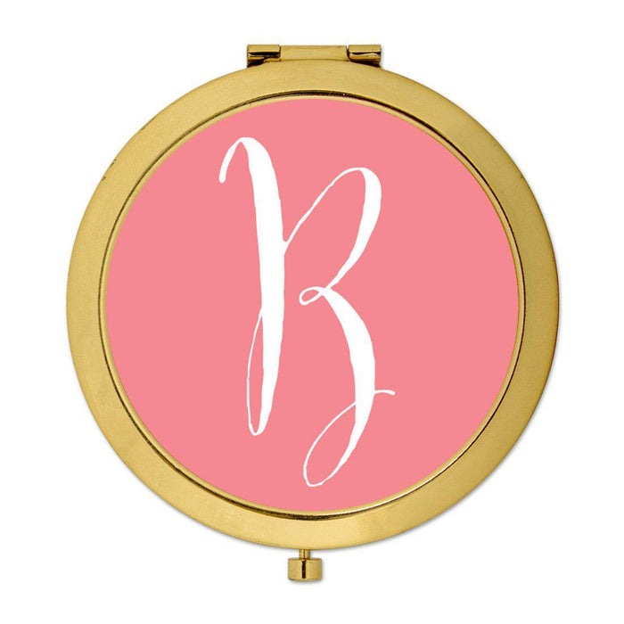 Andaz Press Coral Monogram Gold 2.75 inch Round Compact Mirror-Set of 1-Andaz Press-B-