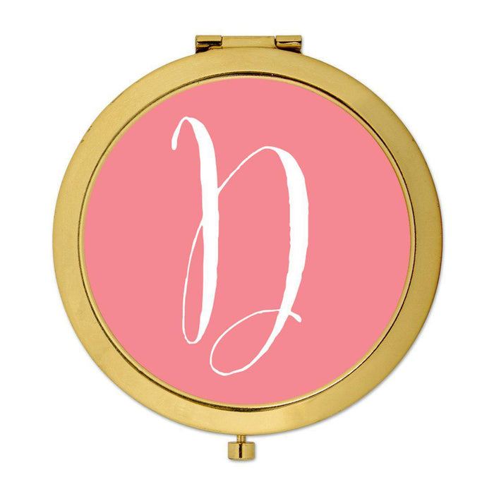 Andaz Press Coral Monogram Gold 2.75 inch Round Compact Mirror-Set of 1-Andaz Press-D-