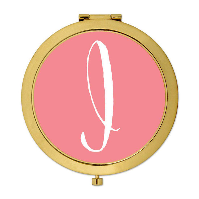 Andaz Press Coral Monogram Gold 2.75 inch Round Compact Mirror-Set of 1-Andaz Press-I-