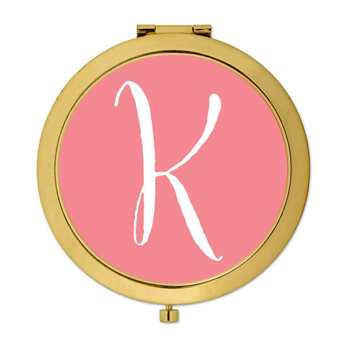 Andaz Press Coral Monogram Gold 2.75 inch Round Compact Mirror-Set of 1-Andaz Press-K-