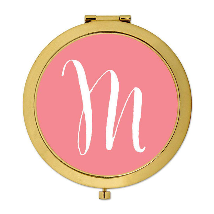 Andaz Press Coral Monogram Gold 2.75 inch Round Compact Mirror-Set of 1-Andaz Press-M-