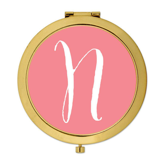 Andaz Press Coral Monogram Gold 2.75 inch Round Compact Mirror-Set of 1-Andaz Press-N-