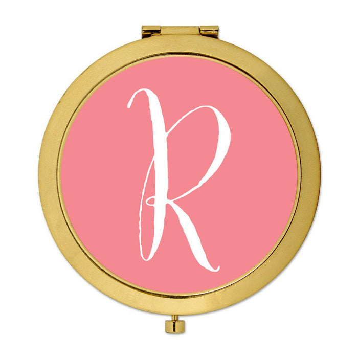 Andaz Press Coral Monogram Gold 2.75 inch Round Compact Mirror-Set of 1-Andaz Press-R-