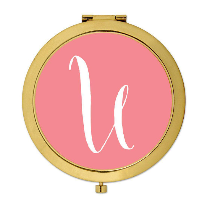 Andaz Press Coral Monogram Gold 2.75 inch Round Compact Mirror-Set of 1-Andaz Press-U-