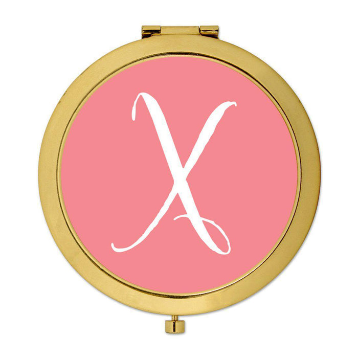 Andaz Press Coral Monogram Gold 2.75 inch Round Compact Mirror-Set of 1-Andaz Press-X-