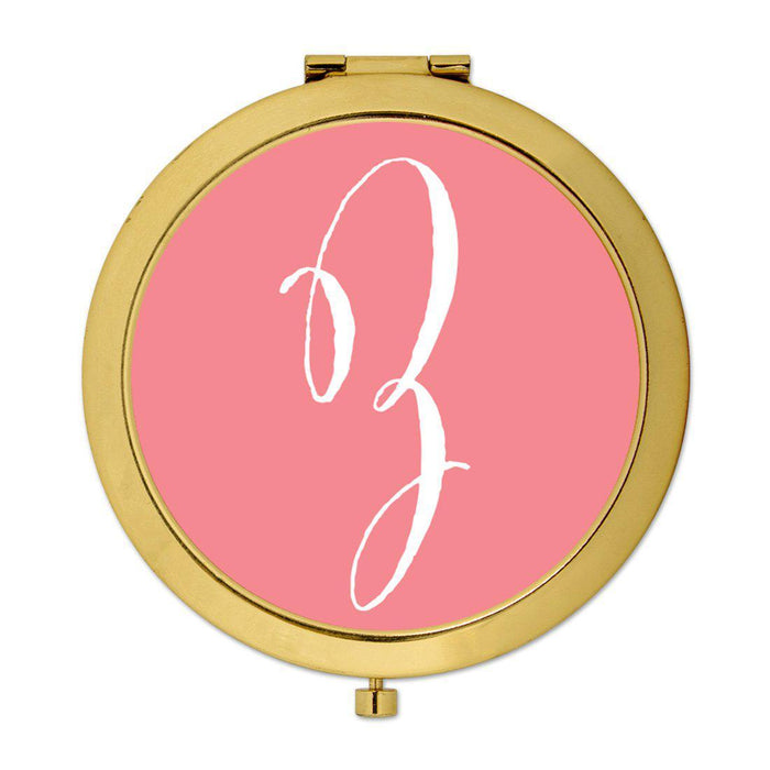 Andaz Press Coral Monogram Gold 2.75 inch Round Compact Mirror-Set of 1-Andaz Press-Z-